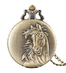 Bronz Renk Kabartma At Temalı Köstekli Cep Saati SL8095