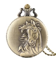 Bronz Renk Kabartma At Temalı Köstekli Cep Saati SL8095