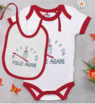 BK Kids Fulle Aganı Tasarımlı Kırmızı Bebek Body Zıbın ve Mama Önlüğü Hediye Seti-1