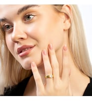 Beyaz Zirkon Taşlı Zincir Tasarım Gold Renk Free Size 925 Ayar Gümüş Kadın Tektaş Yüzük