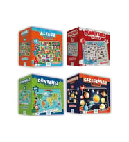 4'lü Süper Yer Puzzle Seti(türkiye-dünyamız-gezegenler-alfabe)