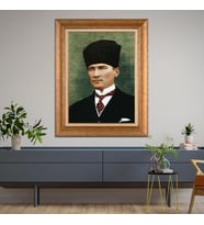 Altın Varaklı Çerçeveli Paspartulu Atatürk Tablo nl02A148 (Gold)