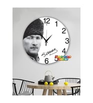 Ahşap Atatürk temalı RETRO TASARIM Dekoratif duvar Saati dijital uv baskı (Çok Renkli)