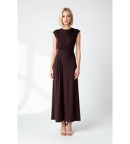Kadın Kolsuz Bisiklet Yaka Vücuda Oturan Maxi Elbise Büzgülü Drape Detaylı Uzun Gece Abiye Günlük