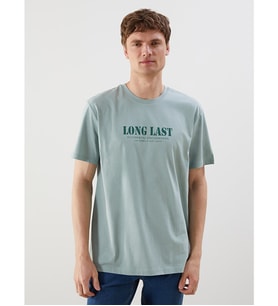 LCW ECO Mavi Bisiklet Yaka Baskılı Penye Erkek Tişört
