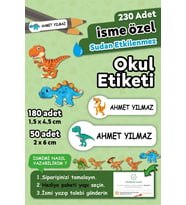 Dinazor Temalı Kişiye Özel İsimli Defter Kalem Okul Etiketi, Yırtılmaz PVC Etiket (Beyaz)