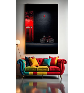 TELEFON KULUBESİ VE BİSİKLET Ev Duvar Salon Güzellik Salonu Ofis Dükkan Dekarasyon kanvas tablo (Çok Renkli)
