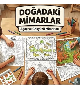 Çocuk Boyama Kitabı Eğitici Çocuk Aktivite Kitabı A4 11 Sayfa Çocuk Boyama Etkinliği Doğadaki Mimarlar Seri 1
