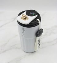 Kişiye Özel Tasarım Dereceli Gold Detaylı 440mL. Termos Bardak - İsim Baskılı Paslanmaz Çelik Termos, Ofise & Sevgiliye Hediye (Beyaz)
