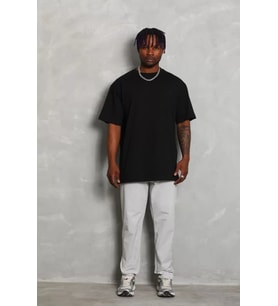 pilelistore- Unisex Oversize Düz Bisiklet Yaka T-Shirt - Siyah