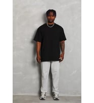 pilelistore- Unisex Oversize Düz Bisiklet Yaka T-Shirt - Siyah
