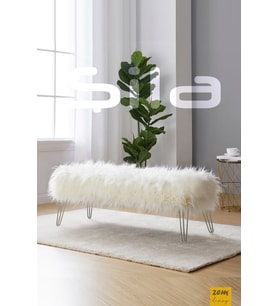 Şila Bench Beyaz Peluş - Silver Ayaklı 90 Cm