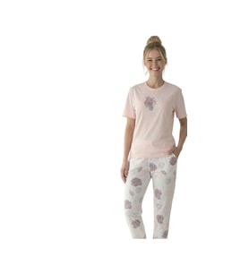 Donwear Kadın %100 Pamuk Yazlık Kısa Kollu Pijama Takımı (Pembe)