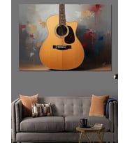 Telli Ahşap Akustik Gitar Dekoratif Kanvas - Mdf Ahşap Tablo