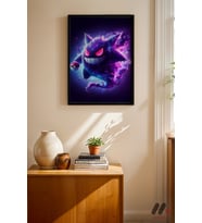 Pokemon Gengar Poster, Siyah Çerçeveli Duvar Tablosu - Anime Severlere Özel Hediye