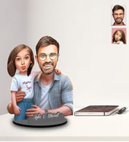 Kişiye Özel Baba Çocuk Tasarımlı Karikatür İki Katmanlı Ahşap Biblo