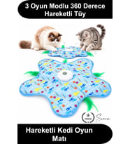 #KediOyunMatı Hareketli İnteraktif Kedi Oyun Matı USB Şarjlı 3 Modlu 360 Derece Dönen Tüylü Akıllı O