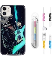 Apple iPhone 11 12 13 Mini Kılıf Kablo Koruma Spiral Silikon Dog Guitar 1789