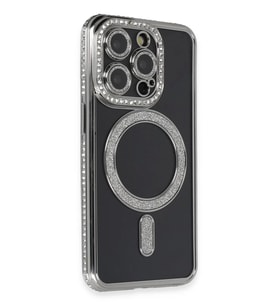 Newface Apple iPhone 14 Pro Max Kılıf Joke Simli Magneticsafe Kılıf - Gri