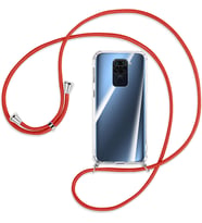 Xiaomi Redmi Note 9 Kılıf Boyun Omuz Askılı iPli Anti Şok Köşe Korumalı Şeffaf Silikon (Kırmızı)