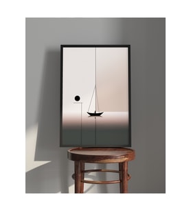 Tablo  Ahşap Çerçeveli Tablo  Çerçeveli Poster  Kayık, Deniz Temalı Tablo, Minimal, Soyut Tablo (Karışık)