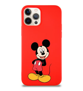 Apple iPhone 12 Pro Soft Premier Kapak Mickey Mouse-B Tasarımlı Silikon Kılıf - Kırmızı (Şeffaf)