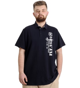 Mode XL Büyük Beden Erkek T-shirt Polo Parçalı FLT 23329 Lacivert