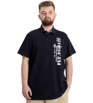 Mode XL Büyük Beden Erkek T-shirt Polo Parçalı FLT 23329 Lacivert