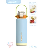 750 ML Tek Kapak Çift Kullanım Pipetli Rahat İçim Kulplu Paslanmaz Çelik Termos ff1108-750ML