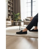 Enoch Hakiki Deri Siyah Süet Metal Tokalı Erkek Comfort Loafer