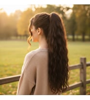 Bağlamalı Kabarık Dalgalı At Kuyruğu - Koyu Kahve