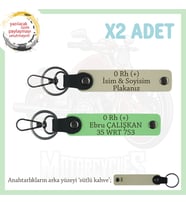 Motorcu Tarzı Plakalı & İsimli Deri x2' li Anahtarlık,  0 Rh (+) Kan Grubu ile, S Kahve-F Yeşil-SK (Çok Renkli)