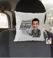 BK Gift Kişiye Özel İsimli Erkek Nihayetinde Karikatürlü Kare Araç Koltuk Yastığı-2