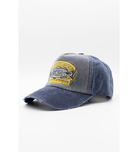 Vintage Eskitme Balık Logolu Denim Şapka  San Francisco Trucker Kep (Lacivert)