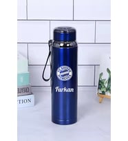 1 Litre Paslanmaz Çelik Takım Baskılı Termos  12 Saat Sıcak Soğuk Tutma  Dayanıklı Yapı (Mavi)