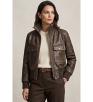 Lara Vintage Kahverengi Hakiki Deri Bomber Ceket