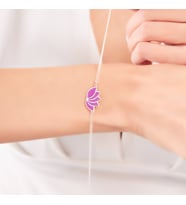 925 Ayar Gümüş Mineli Mor Renk Lotus Tasarımlı Kadın Bileklik