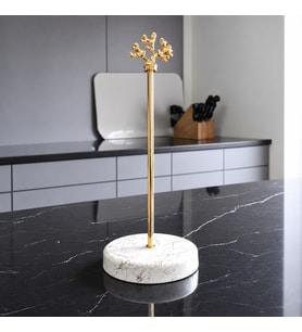 Kağıt Havluluk Rulo Peçetelik Mutfak Aksesuarı Seramik Beyaz Mermer Gold - Feray Home