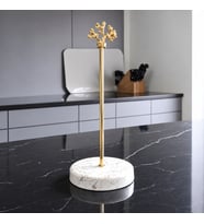 Kağıt Havluluk Rulo Peçetelik Mutfak Aksesuarı Seramik Beyaz Mermer Gold - Feray Home