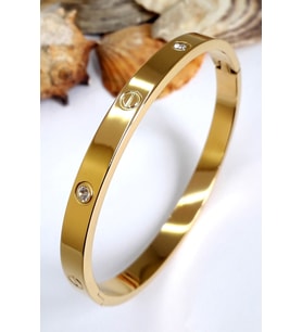 Alaşım Kelepçe Taşlı Bileklik Gold - 124