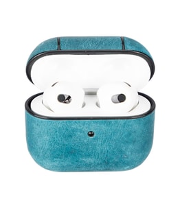 Apple AirPods 3.nesil Uyumlu Deri Kılıf Juni AA32 Mavi