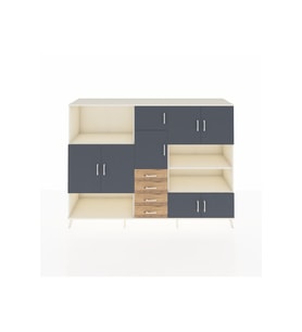 Hyperion Dolap 9 Raflı 4 Çekmeceli 8 Kapaklı 220x44x163 Aytaşı-Antrasit/Çam
