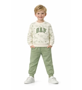Erkek Çocuk Önü Baskılı Sweatshirt Ve Eşofman Alt Takım BGL-ST05252 (Yeşil)