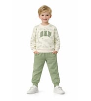 Erkek Çocuk Önü Baskılı Sweatshirt Ve Eşofman Alt Takım BGL-ST05252 (Yeşil)