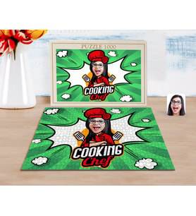 BK Gift Kişiye Özel Kadın Chef Karikatürlü 1000 Parça Profesyonel Puzzle-11