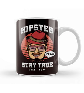 Hipster Stay Retro True Obey None Bearded Mustache Gift Kupa Bardak Porselen