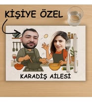 Kişiye Özel Karikatür Baskılı Çift Tasarımlı Amerikan Servis, Tabak Altlığı & Ev Hediyesi, 2 Adet (Krem)