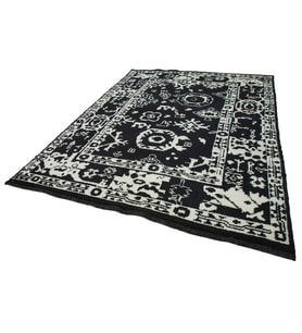 Siyah Halı Etnik Stil Geometrik Desenli El Dokuma Yün Salon Halısı Yumuşak Doku Yatak Odası