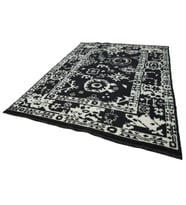 Siyah Halı Etnik Stil Geometrik Desenli El Dokuma Yün Salon Halısı Yumuşak Doku Yatak Odası