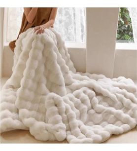 Peluş Koltuk Şalı Pofuduk Koltuk Örtüsü Bubble Koltuk Örtüsü (Beyaz)